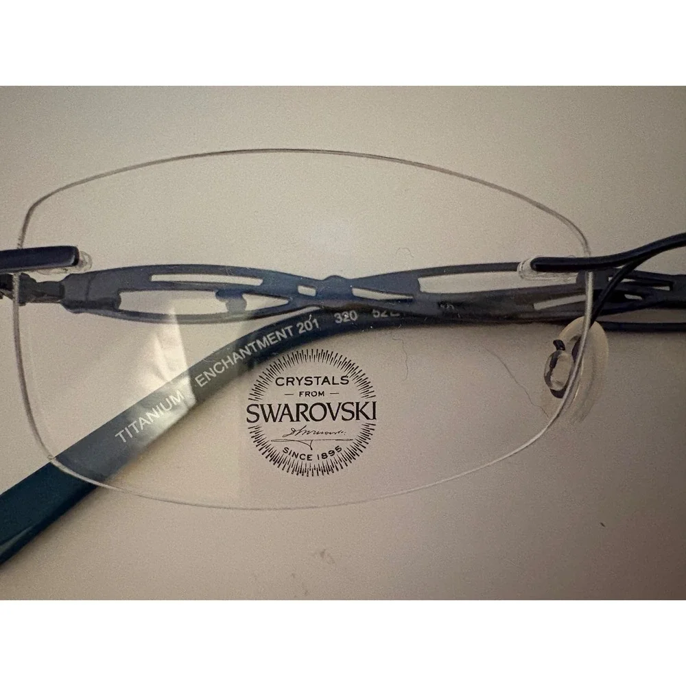 Airlock Enchantment 201 Titanium‎ Rimless Eyeglasses Teal Swarovski Crystal 52mm